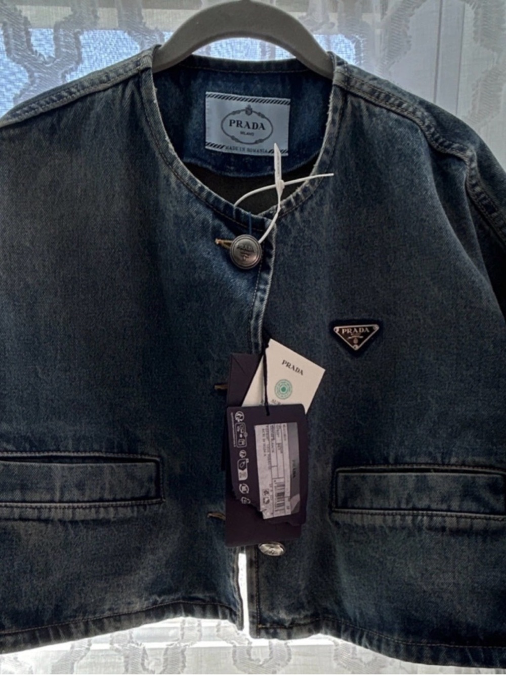 Prada Blue Denim Jacket with Triangular Logo
